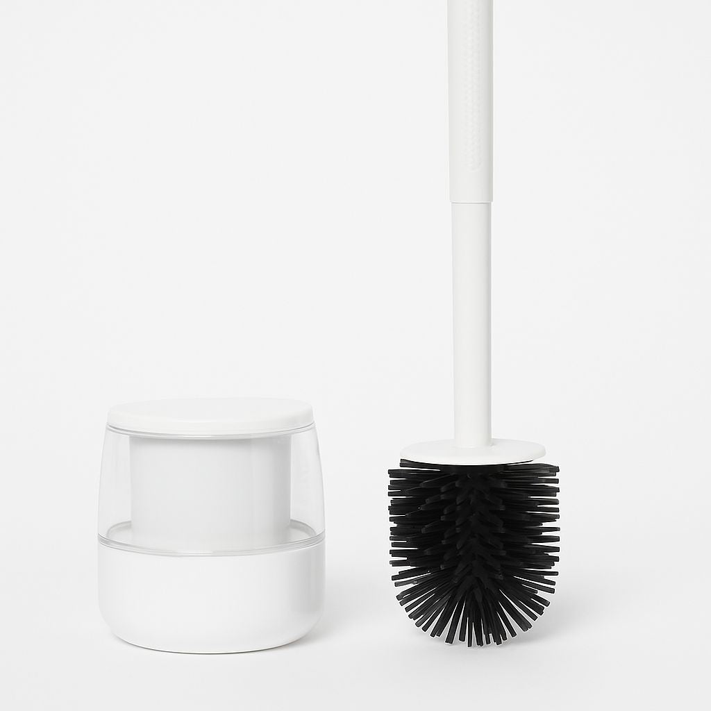 White Toilet Brush with Black Bristles & Hygienic Holder