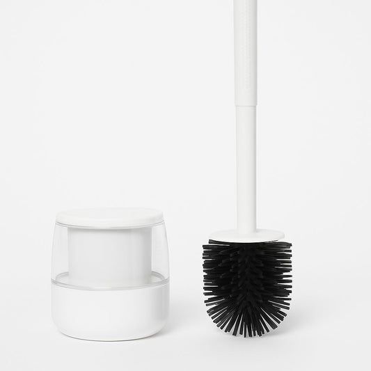 White Toilet Brush with Black Bristles & Hygienic Holder