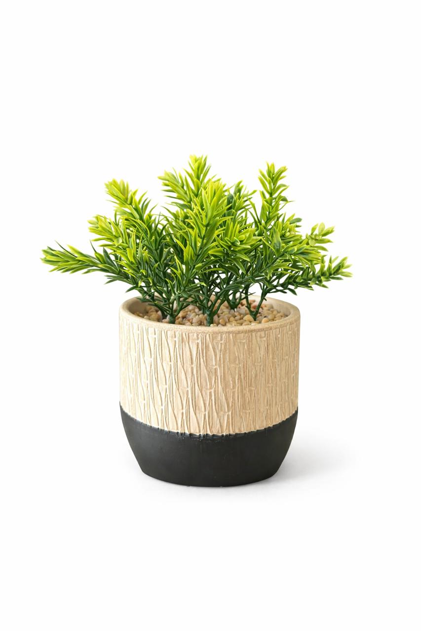 Artificial Green Plant in Textured Two-Tone Pot