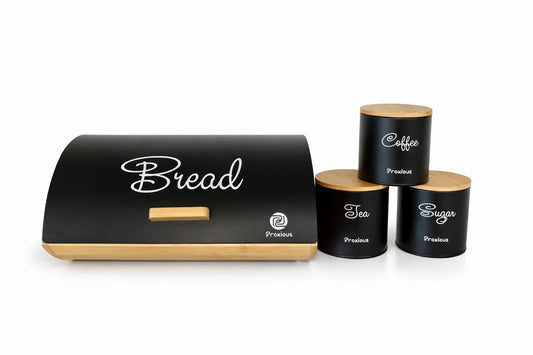 Bread Box & Kitchen Canister Set – 4 Pieces