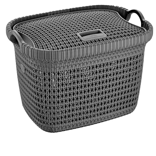 Black Rattan-Style Laundry Basket with Lid – Durable & Stylish