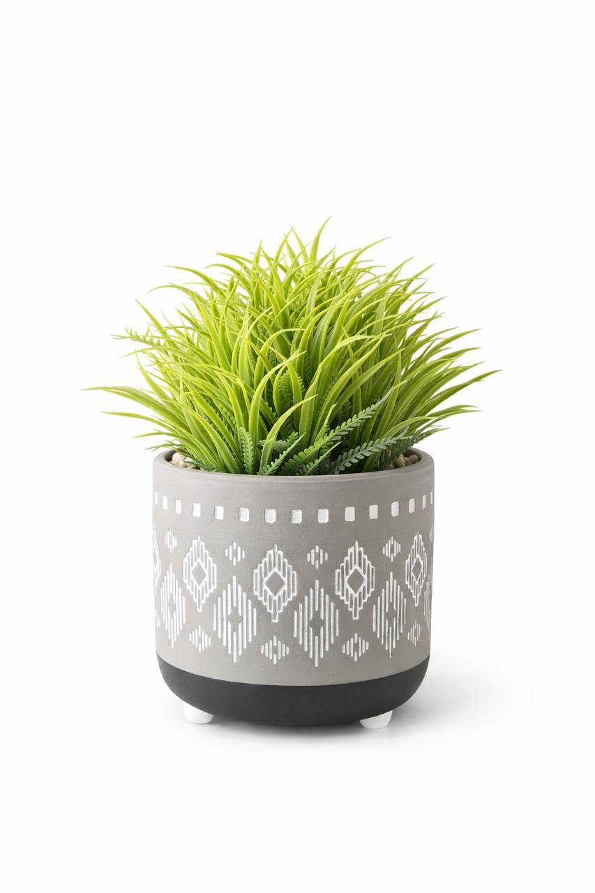 Artificial Grass Plant in Patterned Decorative Pot
