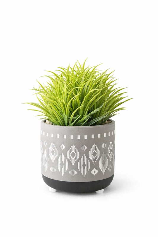 Artificial Grass Plant in Patterned Decorative Pot