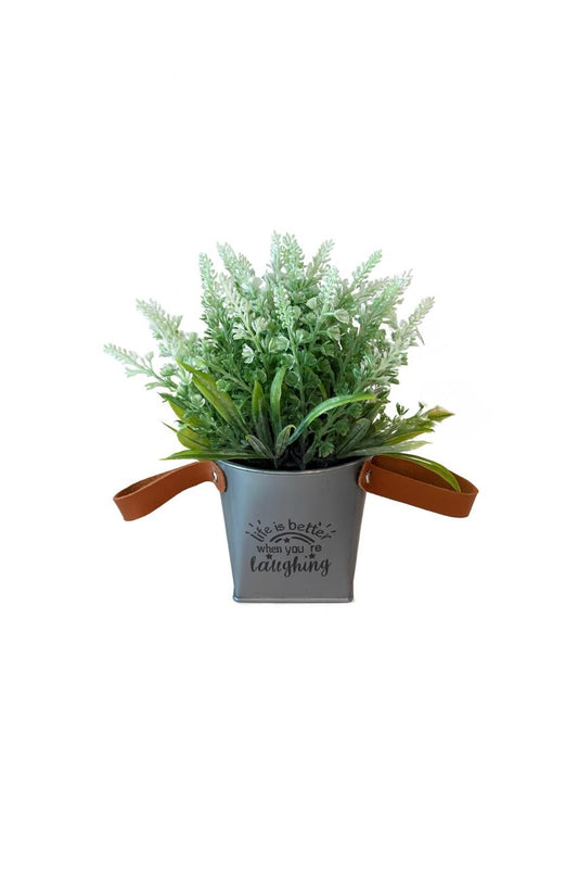 Mini Artificial Lavender in Metal Pot with Handles