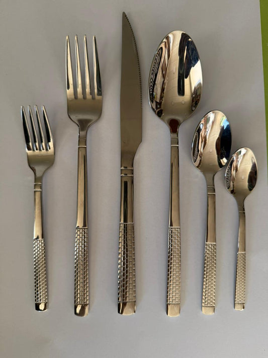 6-Piece Silver Stainless Steel Flatware Set – Modern Textured Handle