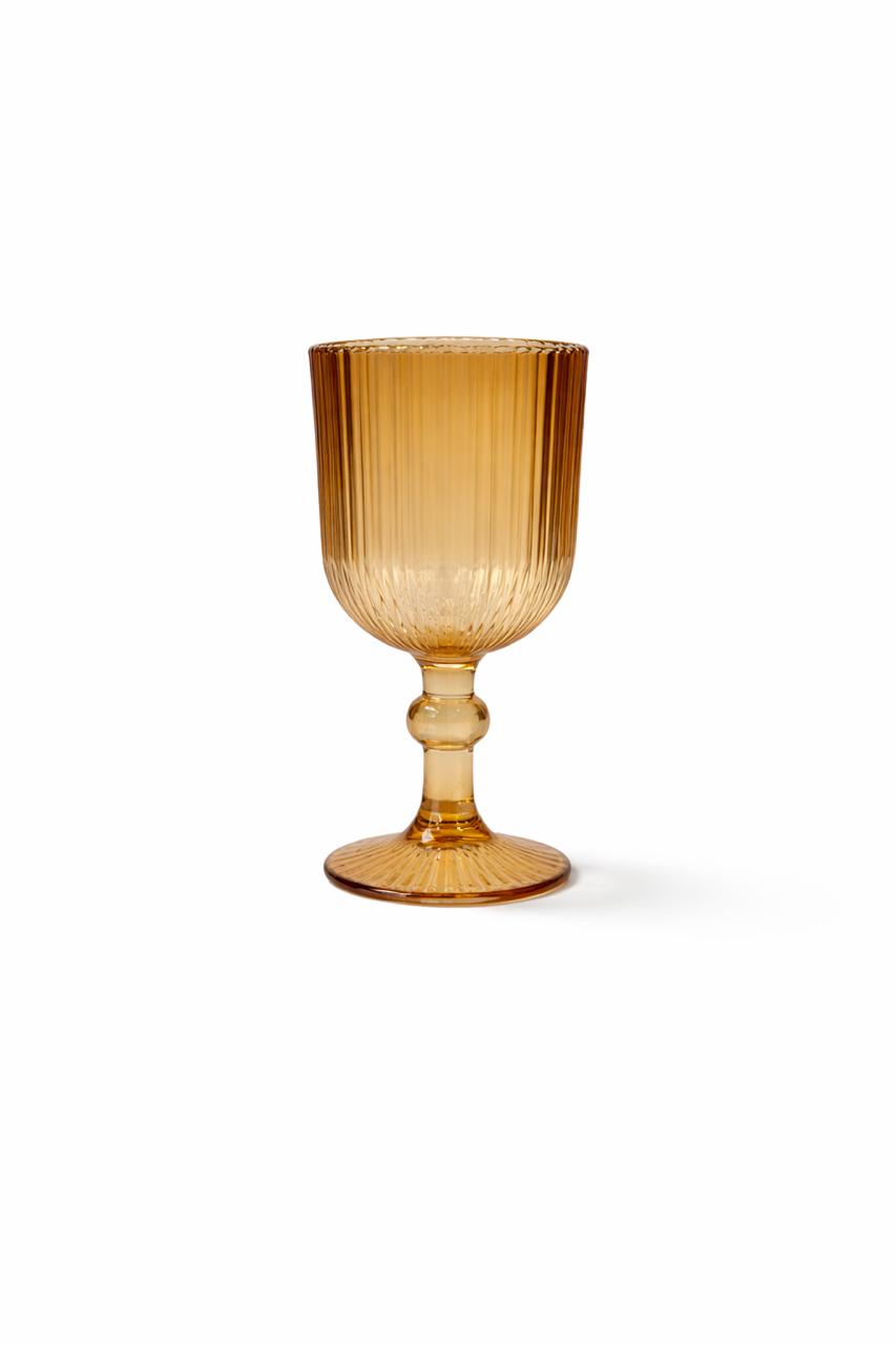 Amber Ribbed Goblet Glass Set of 6