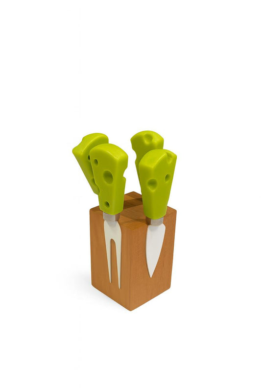 Cheese Knife Set with Cheese-Shaped Handles & Wooden Block