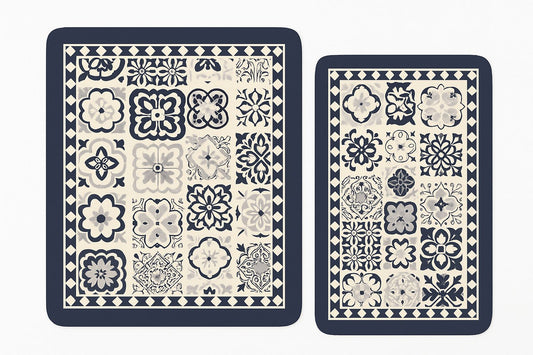 Moroccan Tile-Inspired Rug Set – Navy & Cream