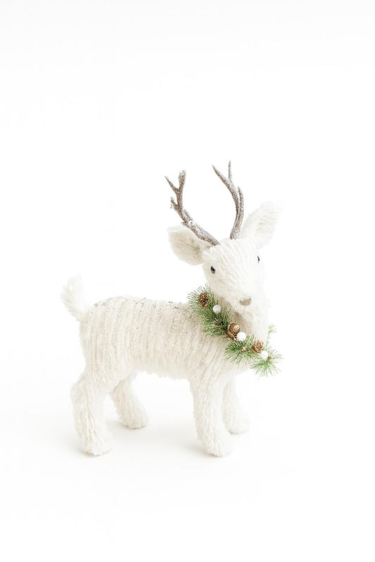 White Reindeer with Pine Garland