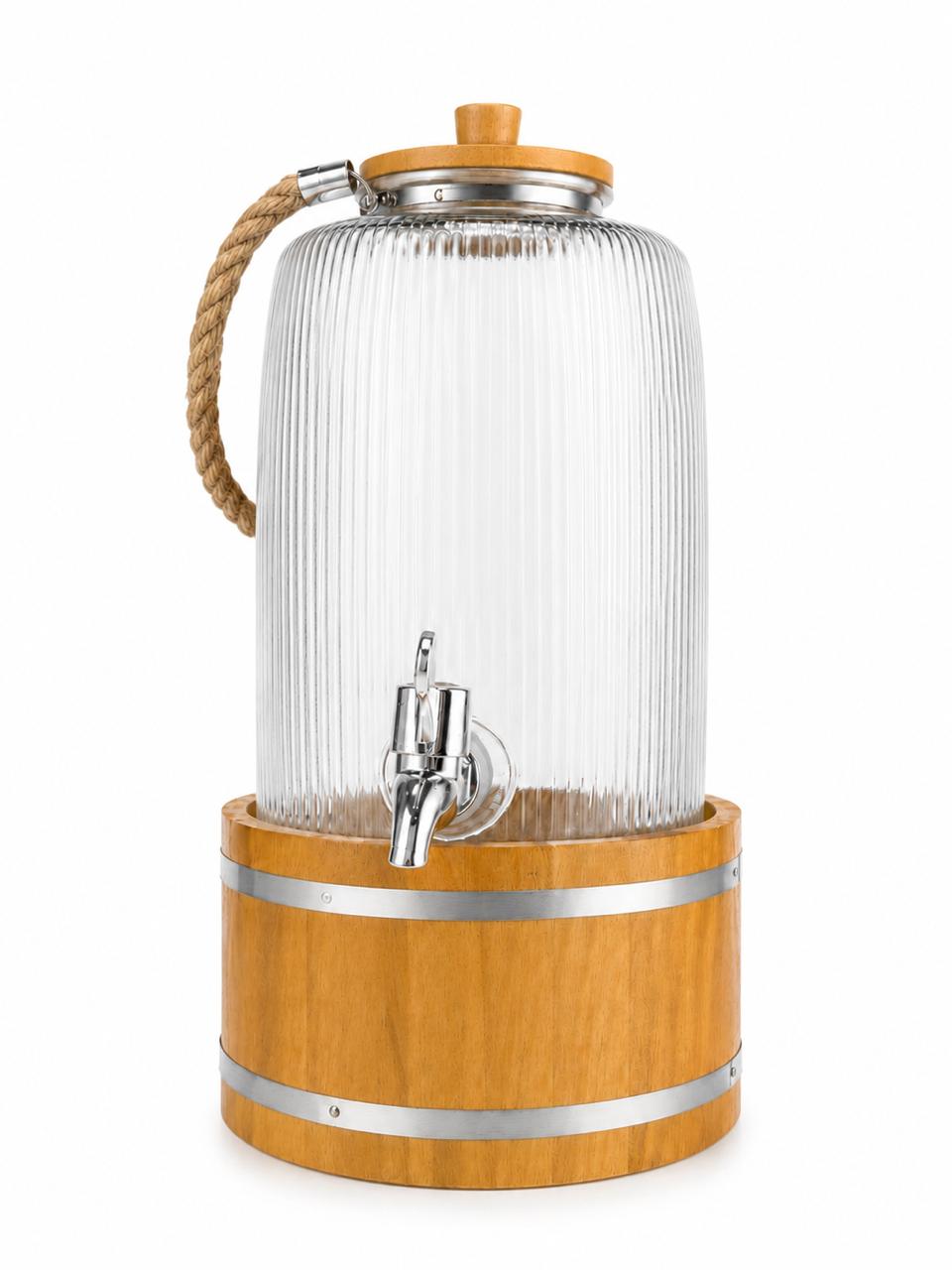 Glass Beverage Dispenser with Wooden Stand - 3L