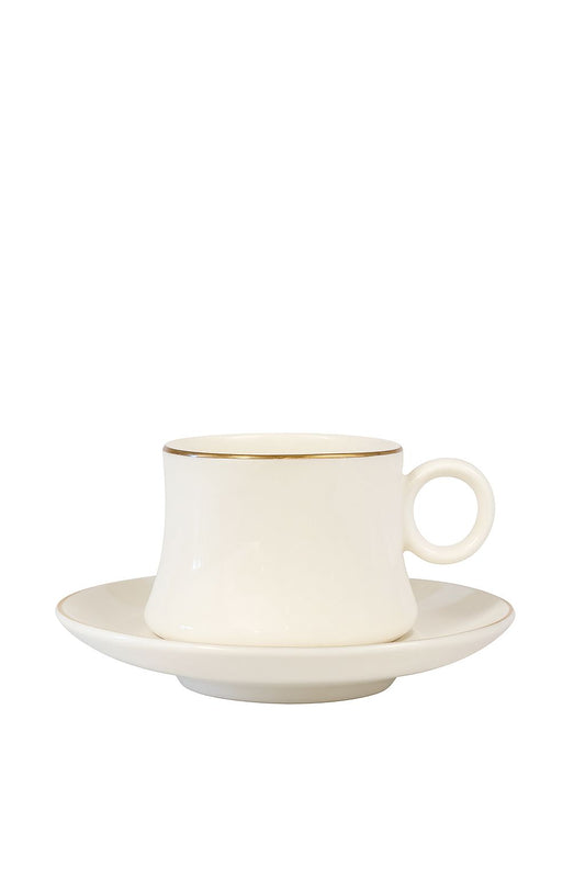 Ivory Turkish Coffee Set with Golden Rim – 6 Cups with Plates