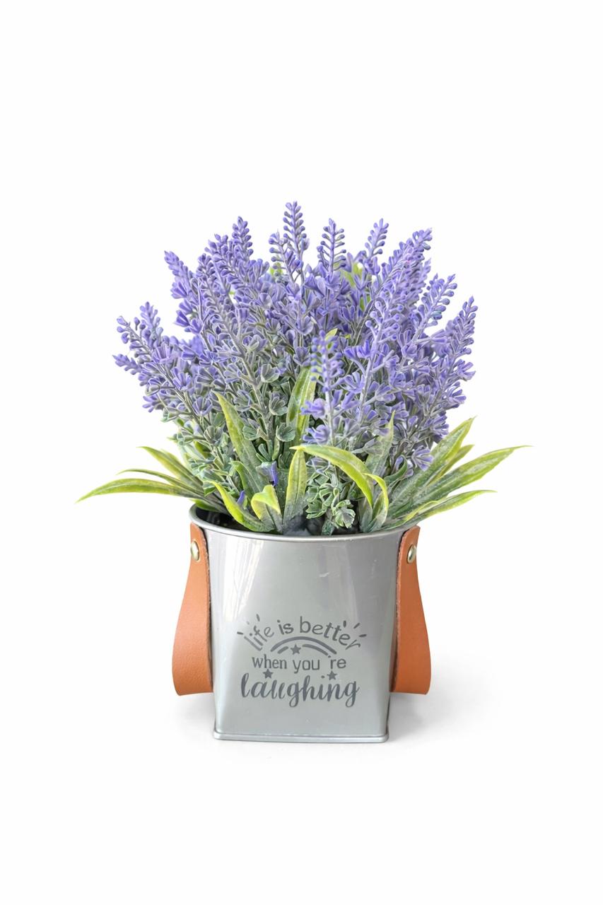 Artificial Lavender Plant in Decorative Metal Pot