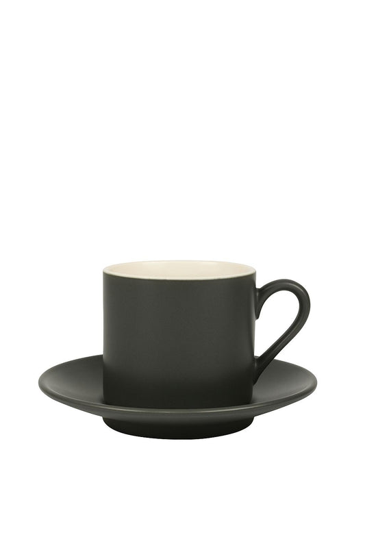Matte Black Turkish Coffee Set – 6 Cups with Plates