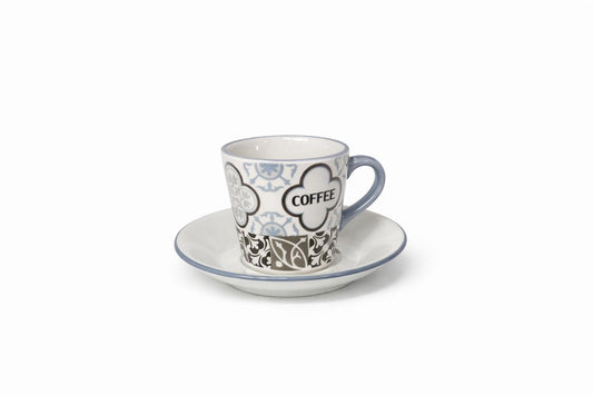 Patterned Coffee Cup & Saucer – Decorative Design Set of 6