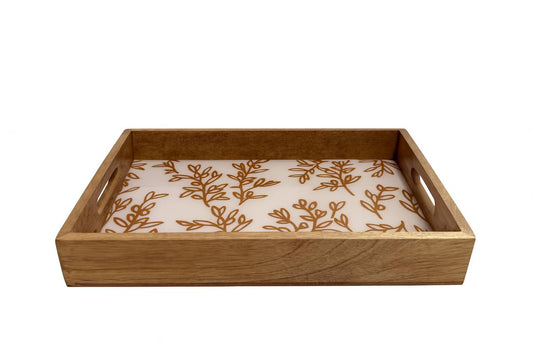 Wooden Serving Tray with Minimal Botanical Print