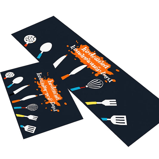Modern Kitchen Utensil Runner Mat Set – Black with Color Accents