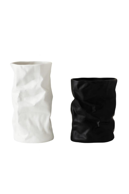 Black & White Crumpled Vase Set (2 Pieces)