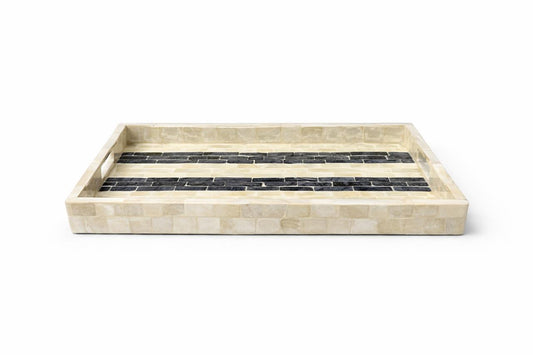 Handcrafted Stone Serving Tray with Black Inlay