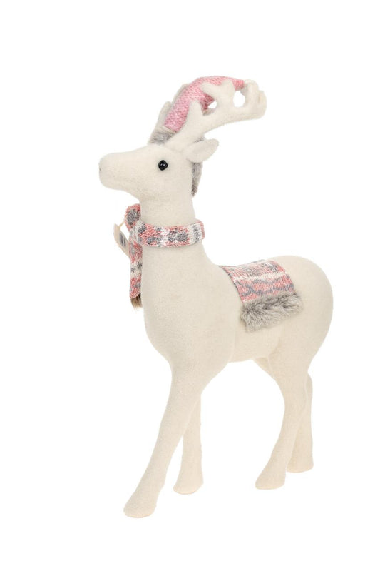 White Reindeer with Pink Winter Scarf & Saddle