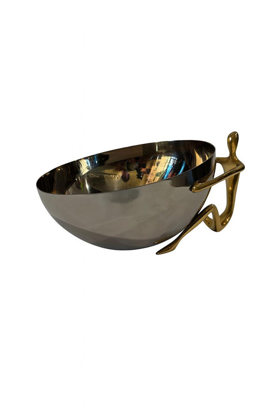 Artistic Stainless Steel Bowl with Golden Figurine – Modern Luxe Décor