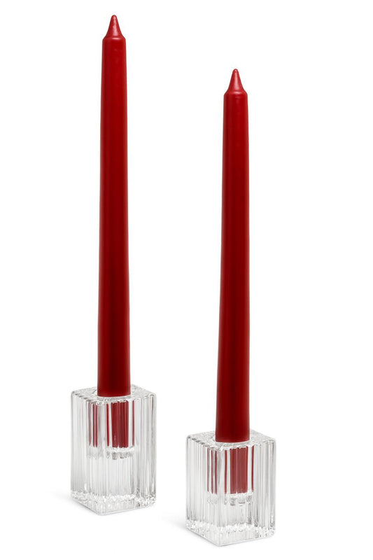 Ribbed Glass Taper Candle Holders (Set of 2)