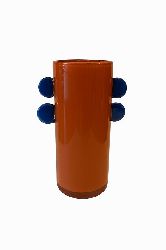 Terracotta Glass Vase with Blue Accents