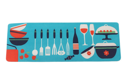 Vibrant Kitchen Utensil & Dining Runner Mat – Aqua Blue