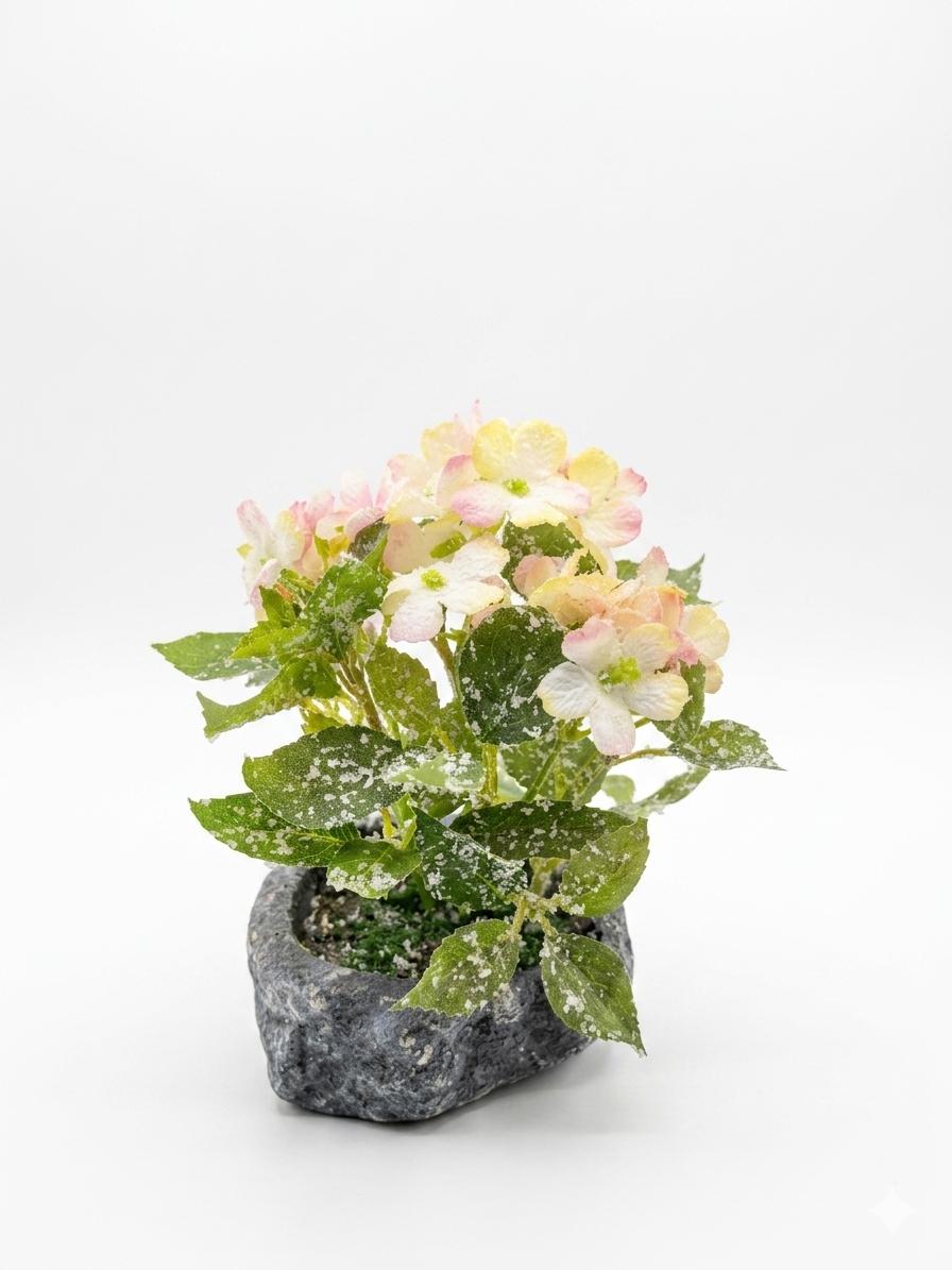 Artificial Pink Floral Plant in Stone-Style Pot