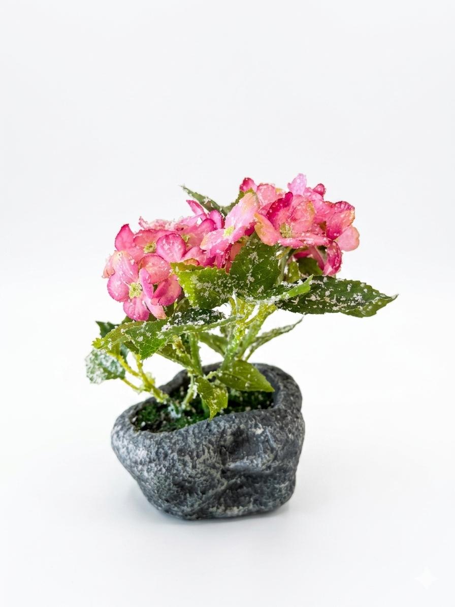 Artificial Pink Floral Plant in Stone-Style Pot