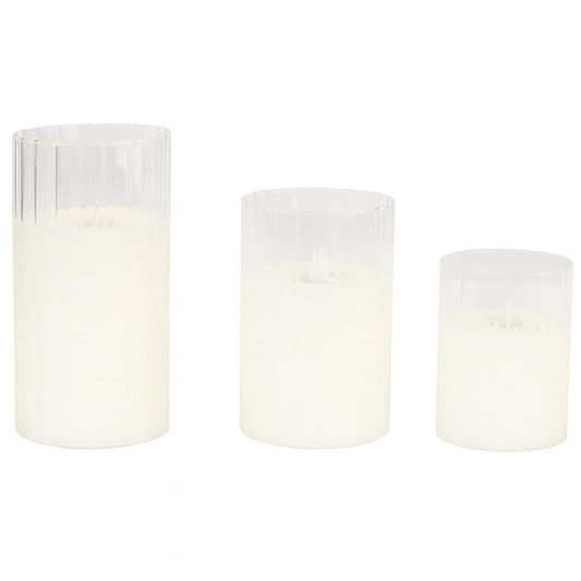 Clear Ribbed Glass LED Candle Set (3 Pieces)