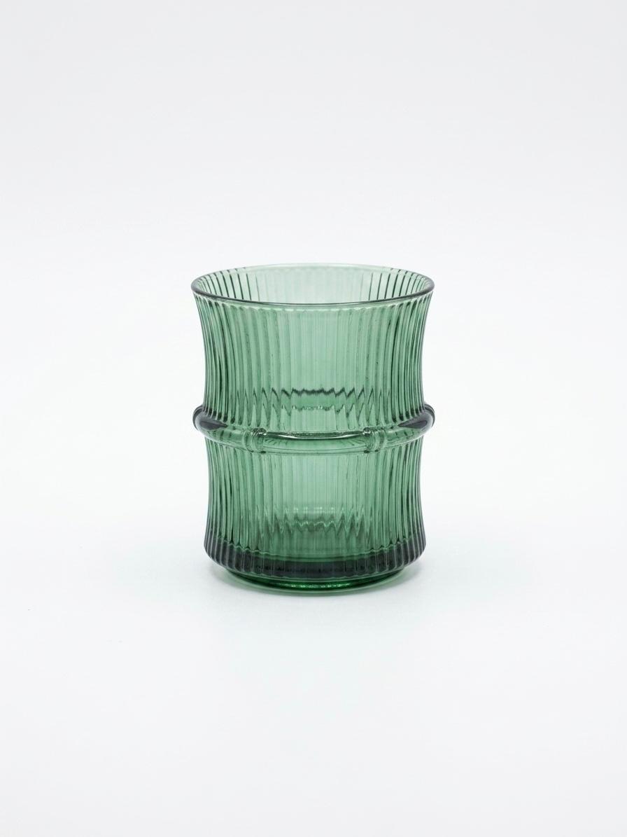Ribbed Green Glass Tumbler Set (4 Pieces)