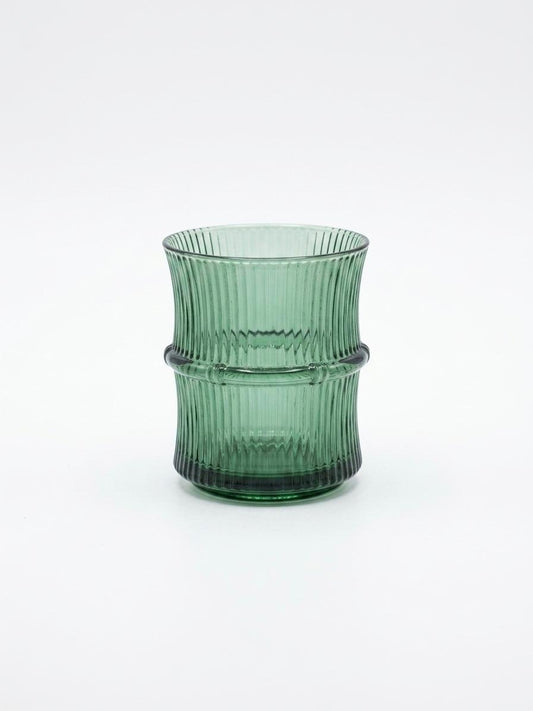 Ribbed Green Glass Tumbler Set (4 Pieces)