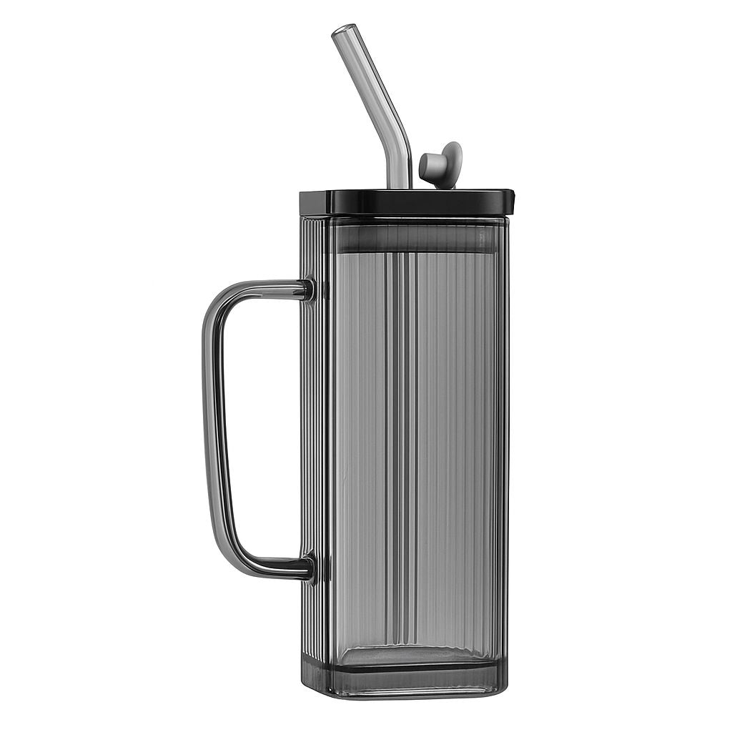Ribbed Glass Tumbler with Lid & Straw