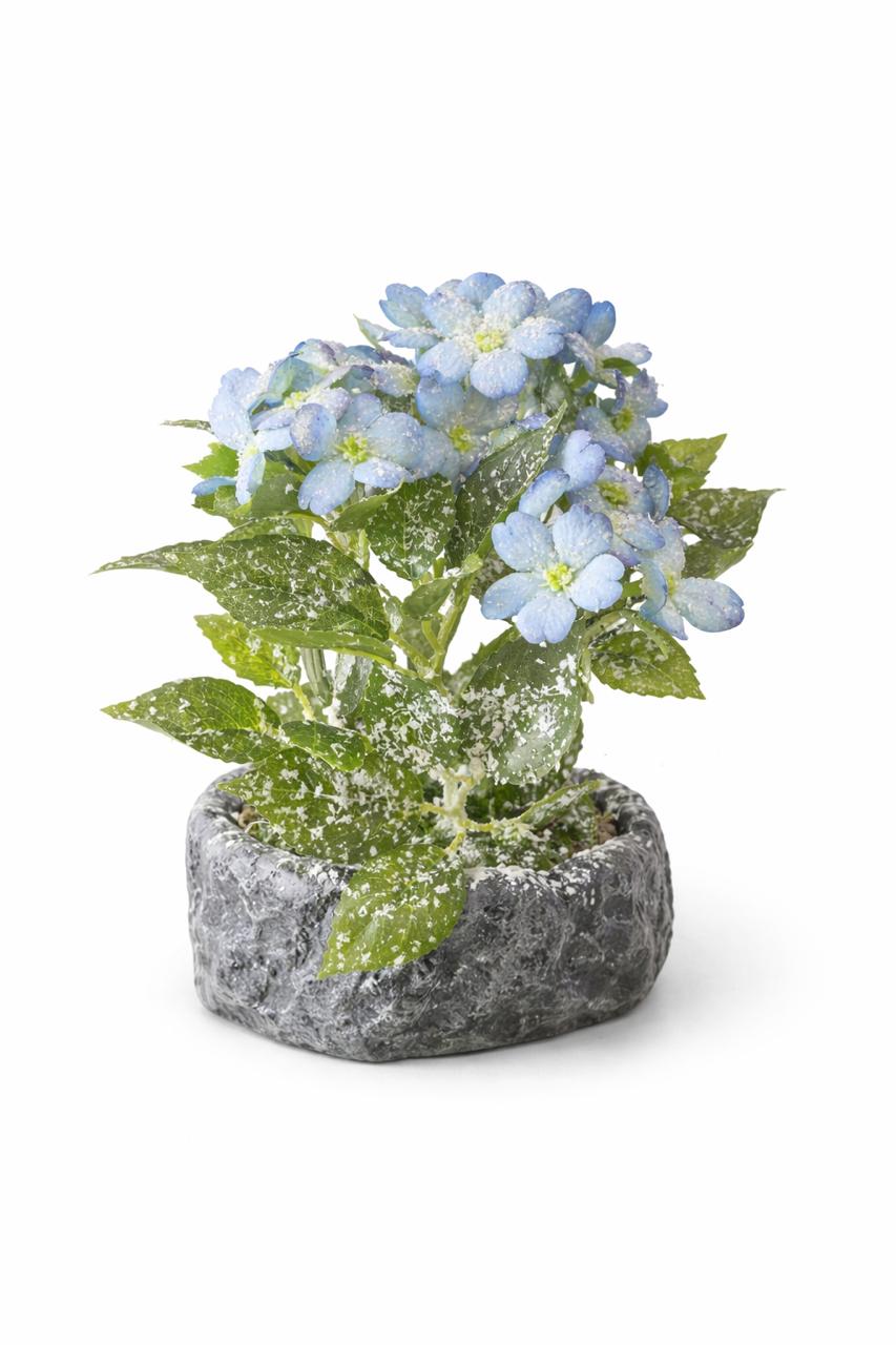 Artificial Pink Floral Plant in Stone-Style Pot