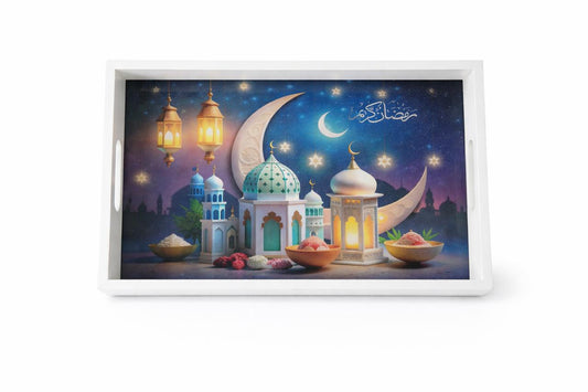 Ramadan Kareem Night Scene White Serving Tray