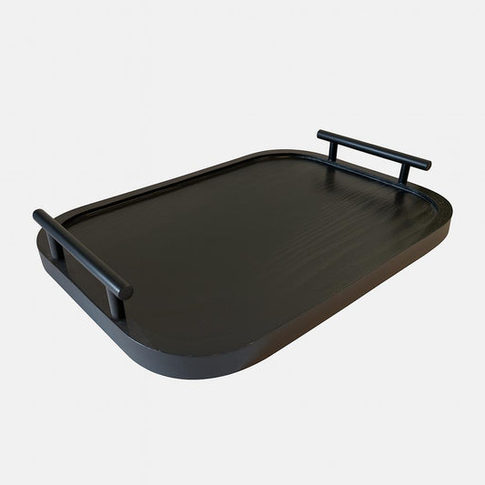 Black Wooden Serving Tray with Modern Handles