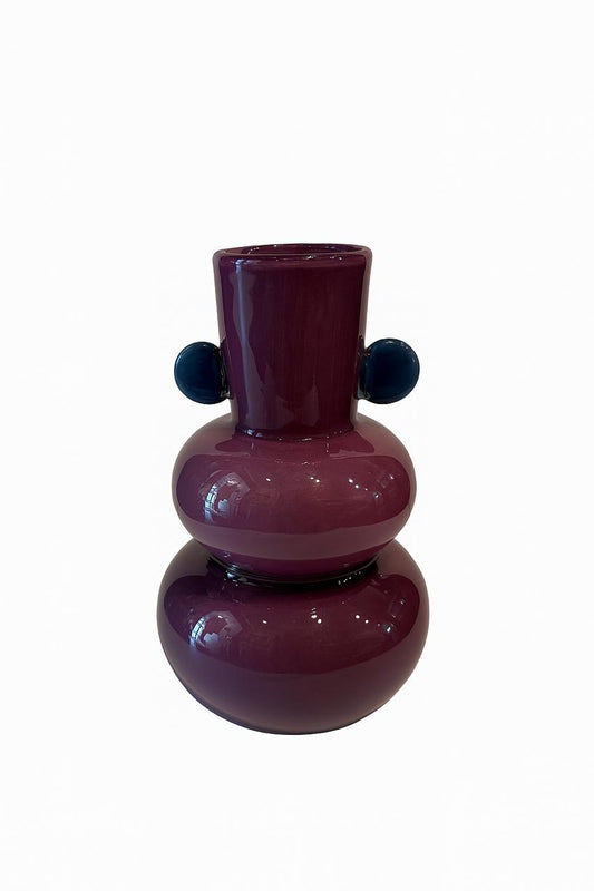 Plum Double-Bulb Glass Vase with Blue Accents