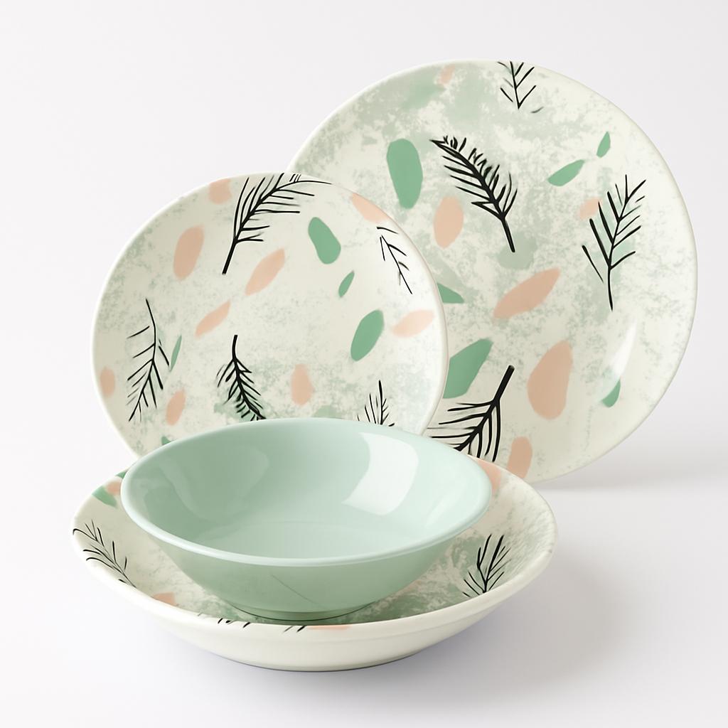 Floral Breeze Dinnerware Set – Pastel Green & Peach Accents