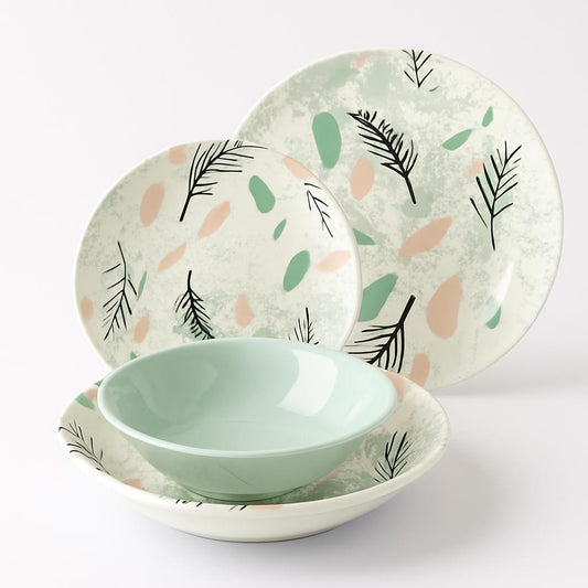 Floral Breeze Dinnerware Set – Pastel Green & Peach Accents