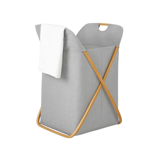 Foldable Laundry Hamper with Bamboo Frame – Grey