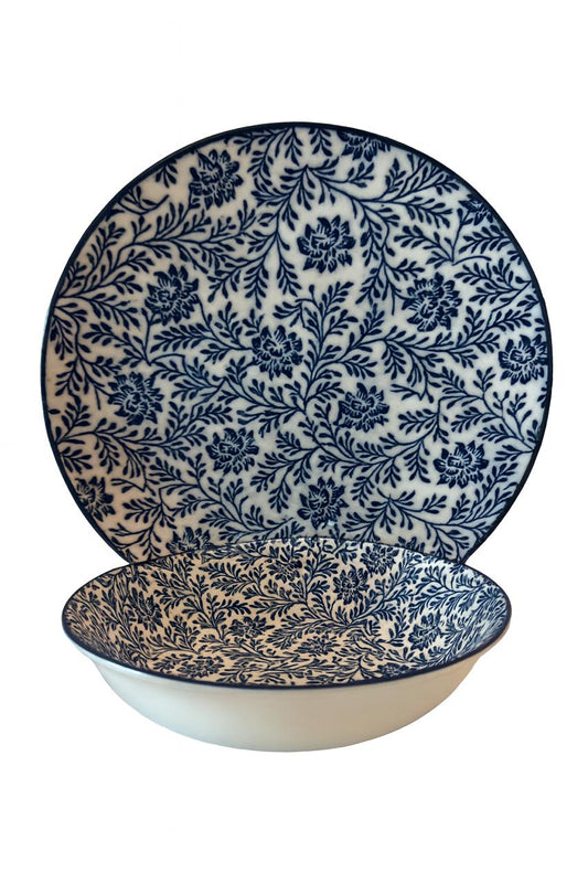 Blue & White Floral Porcelain Dinnerware Set – Plate & Bowl 12 pcs