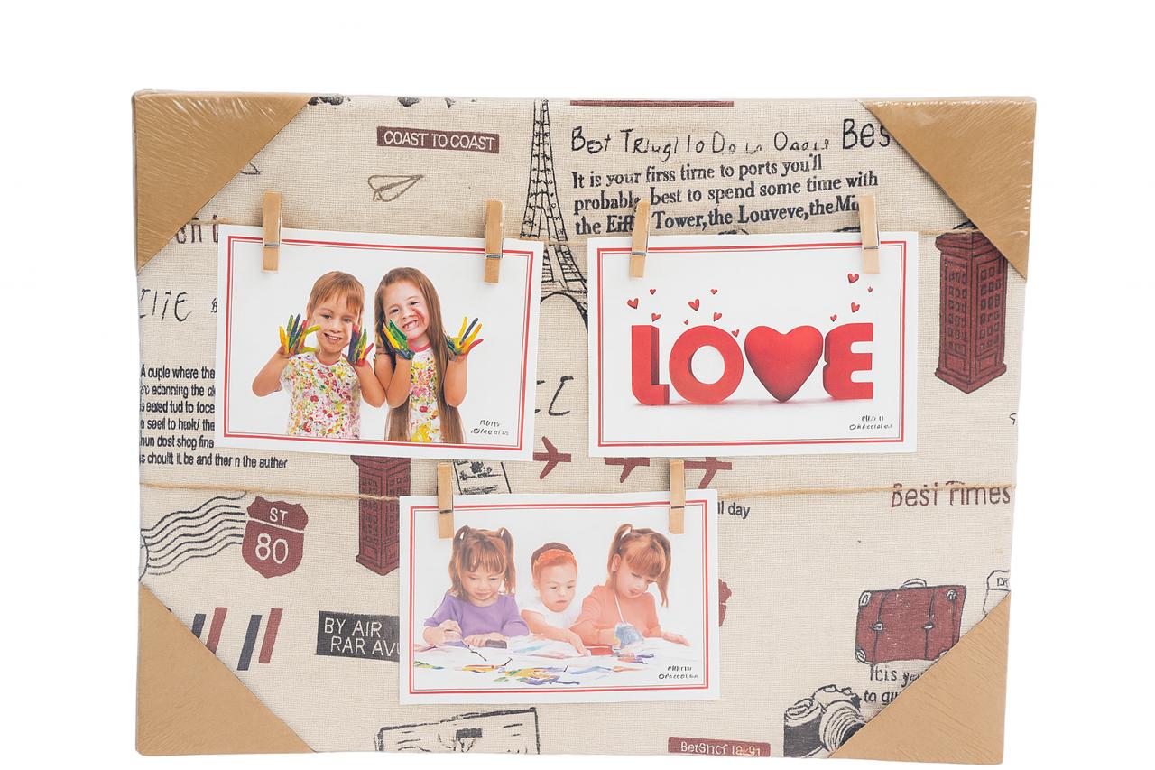 Vintage Fabric Photo Display Board with Clips