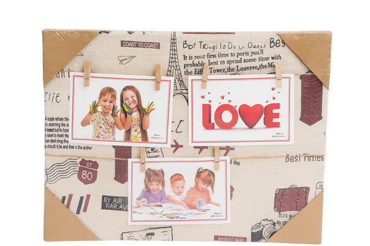 Vintage Fabric Photo Display Board with Clips