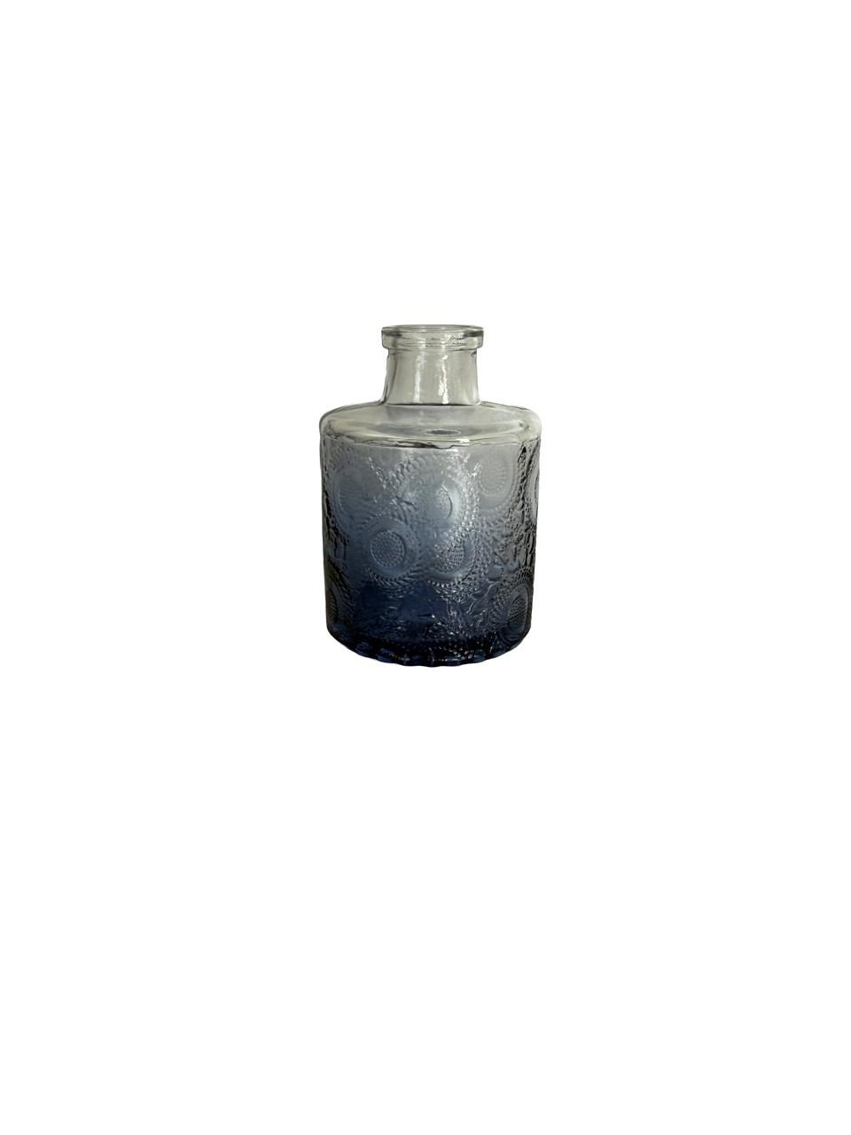 Mini Embossed Glass Vase – Smoky Blue Finish / Per Each