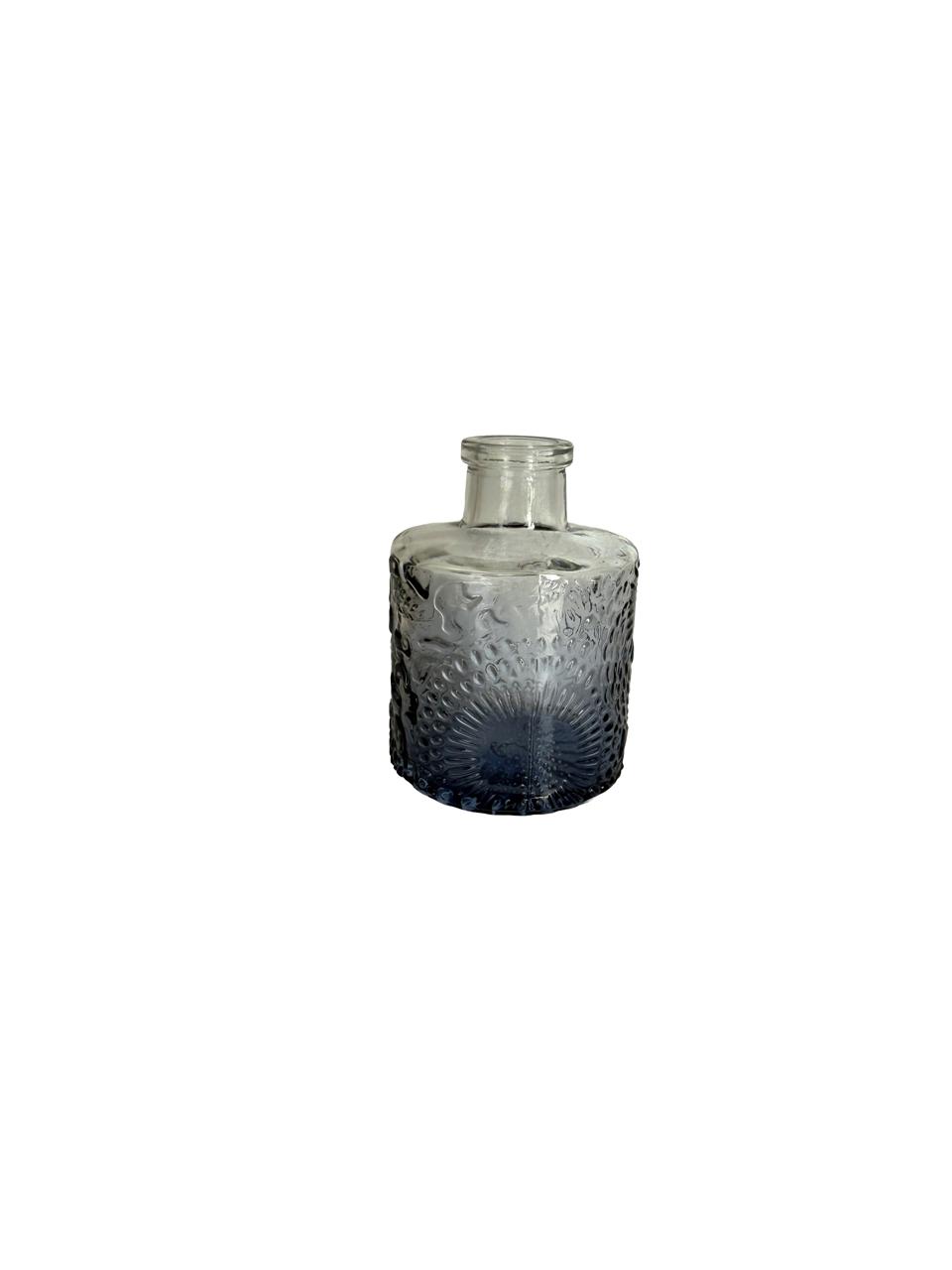 Mini Embossed Glass Vase – Smoky Blue Finish / Per Each