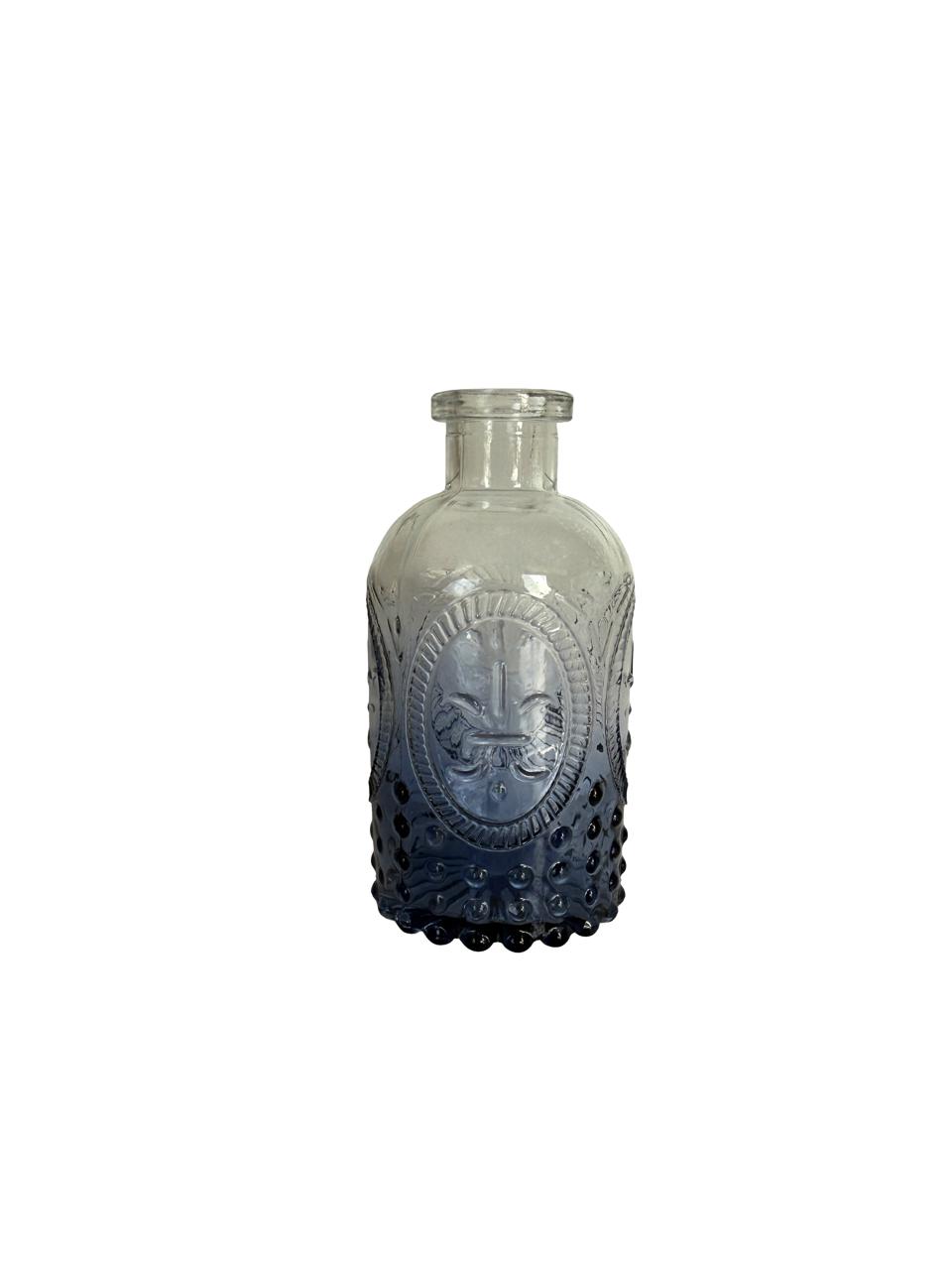 Mini Embossed Glass Vase – Smoky Blue Finish / Per Each
