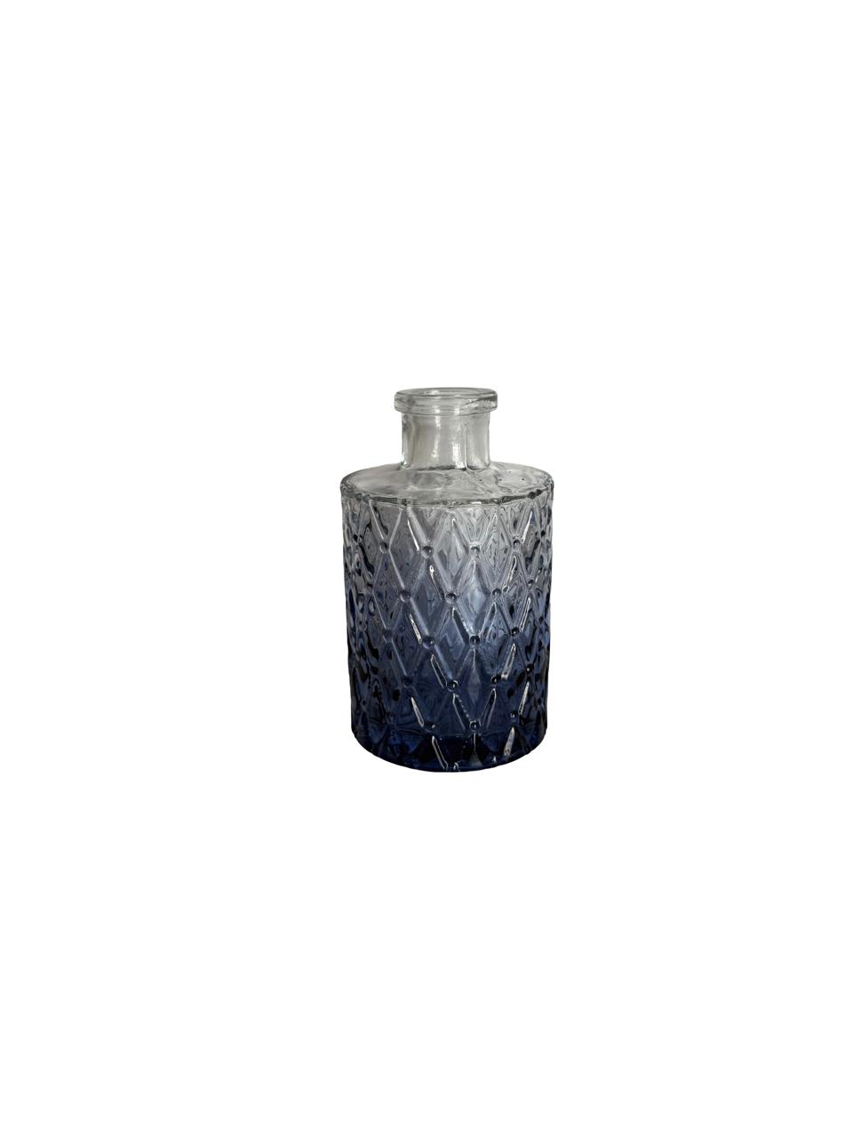 Mini Embossed Glass Vase – Smoky Blue Finish / Per Each