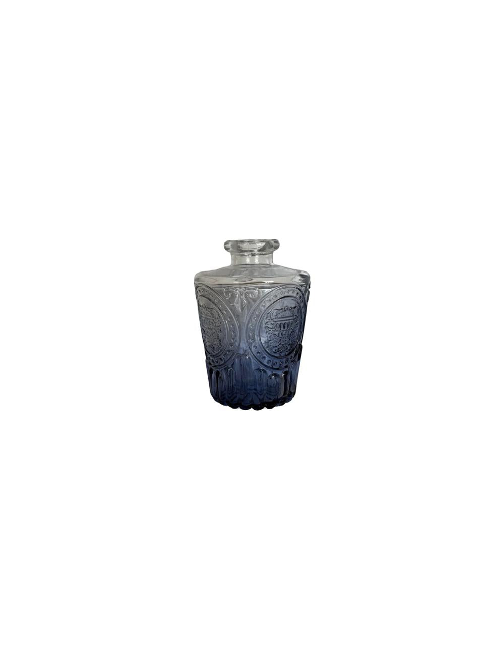 Mini Embossed Glass Vase – Smoky Blue Finish / Per Each
