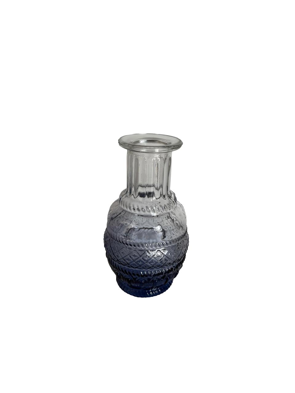 Mini Embossed Glass Vase – Smoky Blue Finish / Per Each