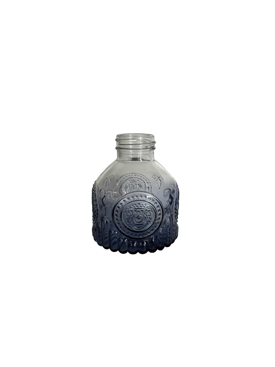 Mini Embossed Glass Vase – Smoky Blue Finish / Per Each